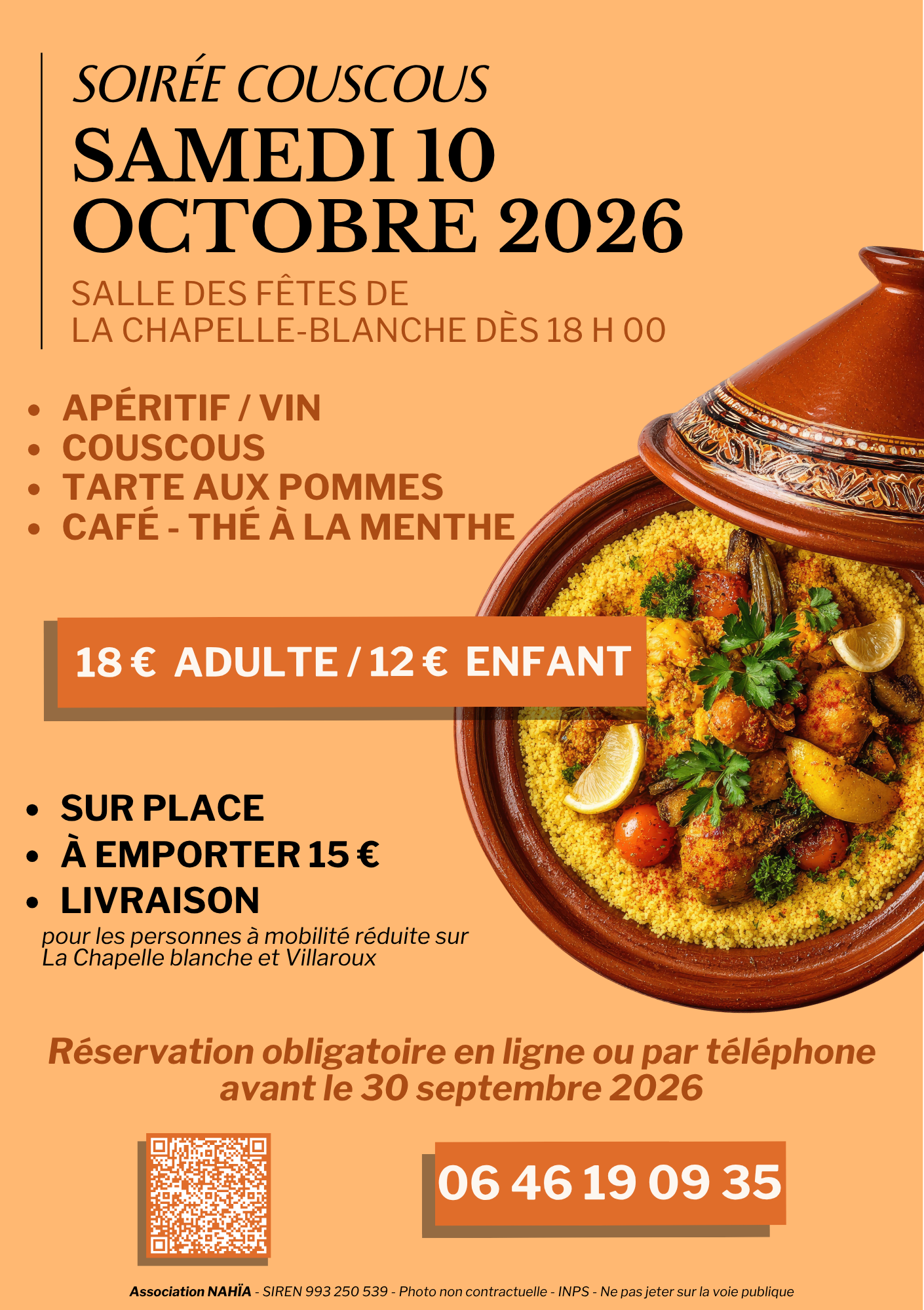 Affiche soirée couscous, samedi 10 octobre 2026
